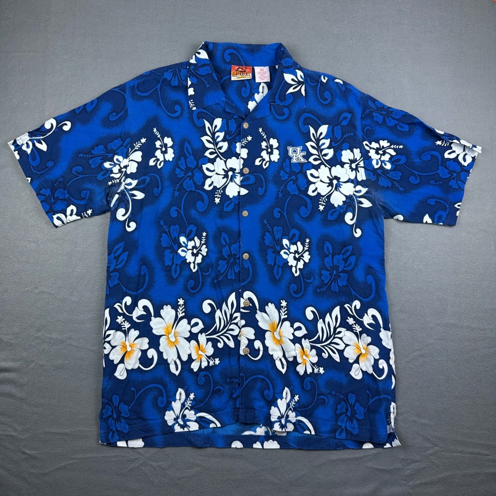 Spike Fun n Da Sun Kentucky Wildcats UK Aloha Shirt Rayon Tropical Blue 2XL - Picture 2 of 9